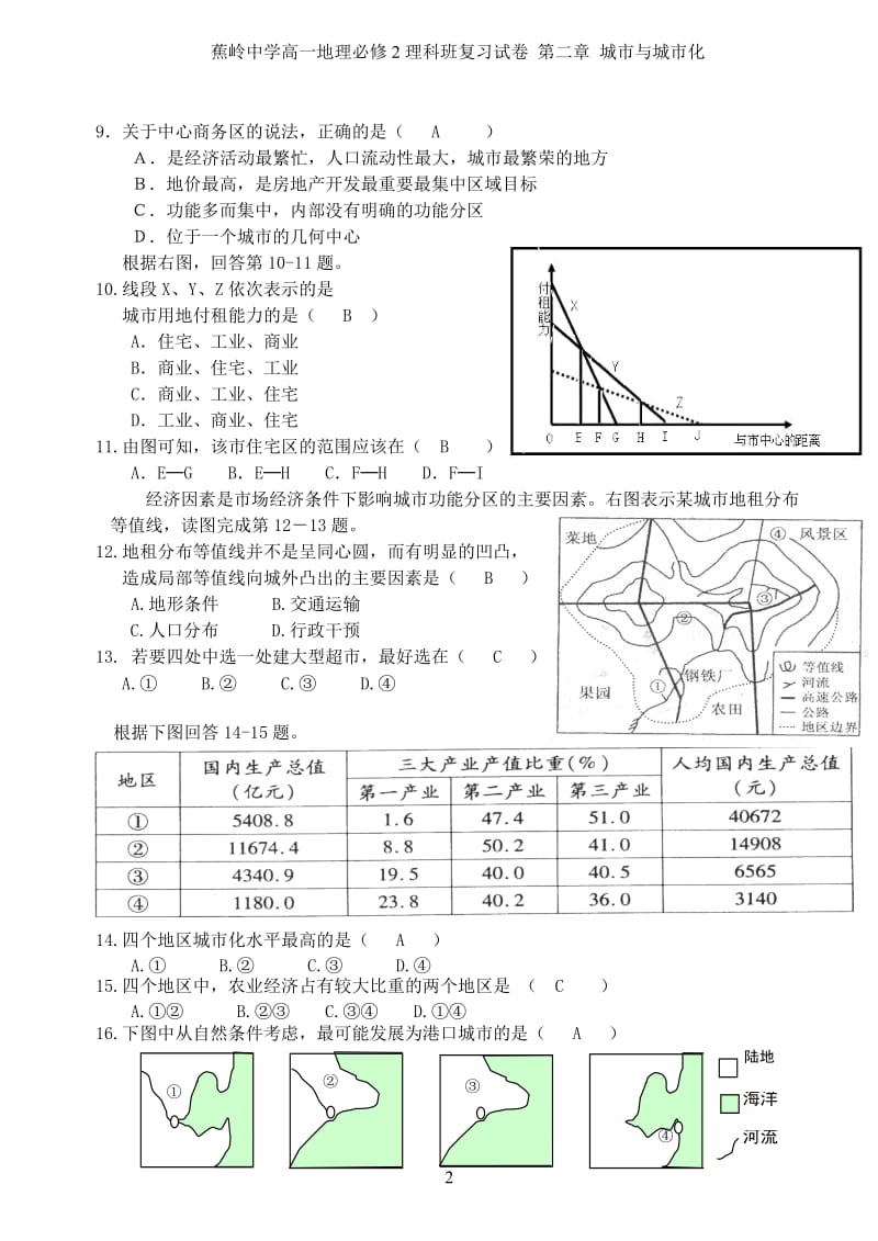 高中地理《必修2-第二章-城市与城市化》学业水平测试题_第2页