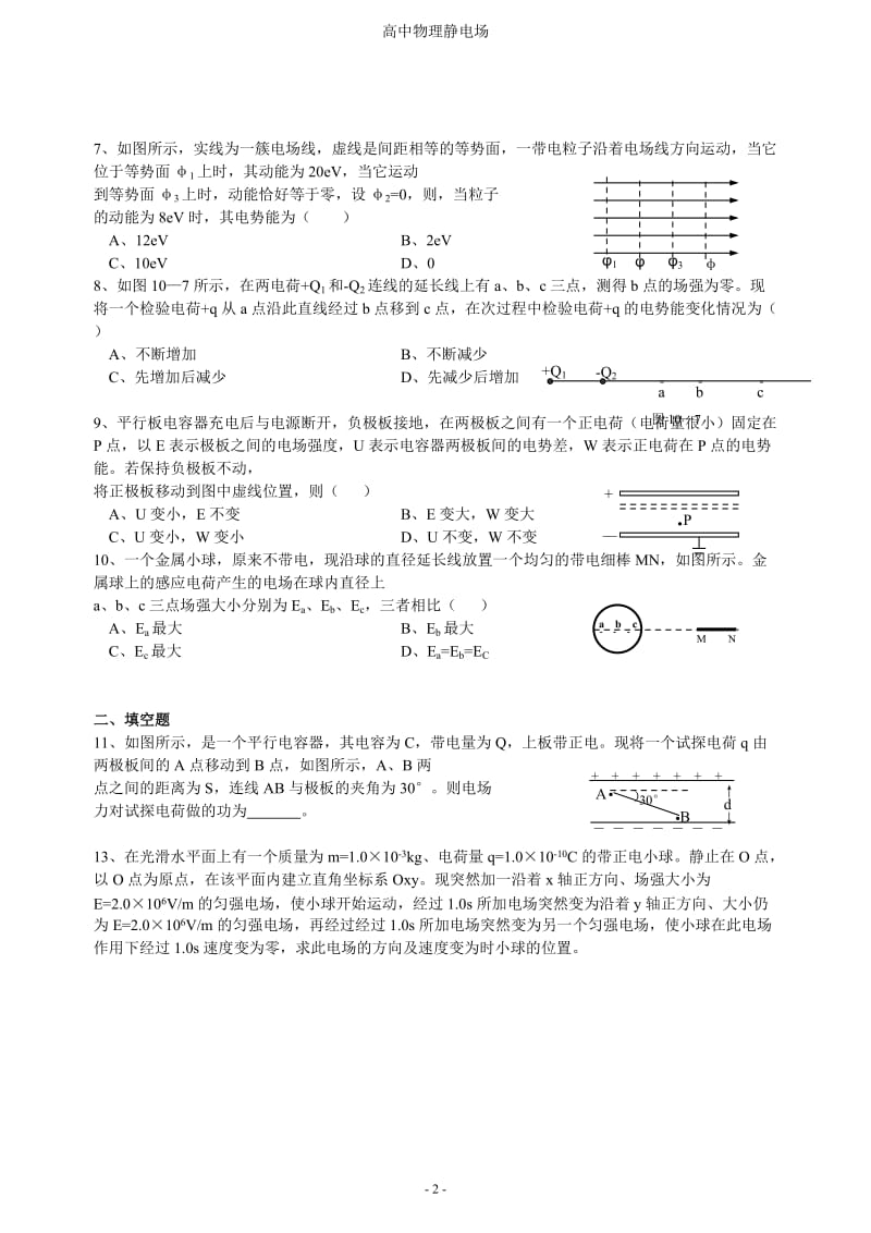 高中物理静电场题经典例题_第2页