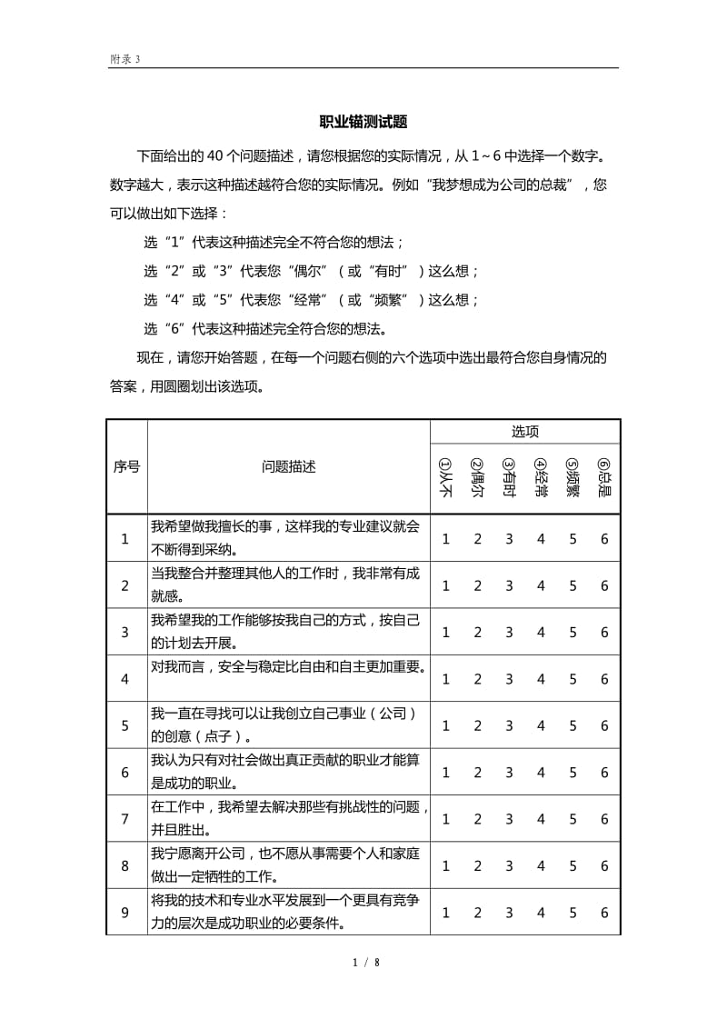 附录3施恩职业锚测试与解释_第1页