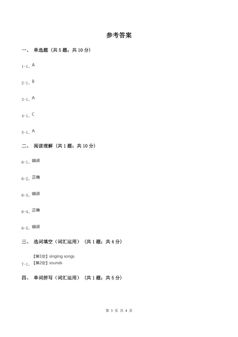 人教版（PEP)小学英语六年级下册Unit 3 Part A同步练习B卷_第3页