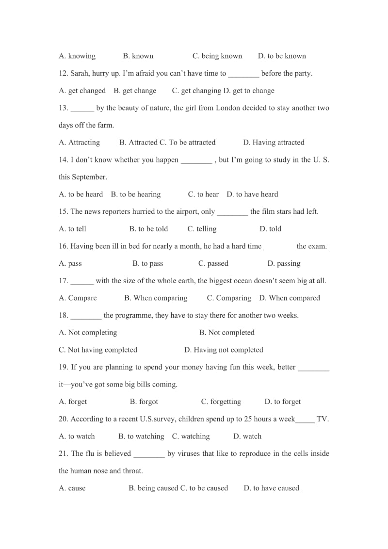 非谓语动词练习题及答案_第2页