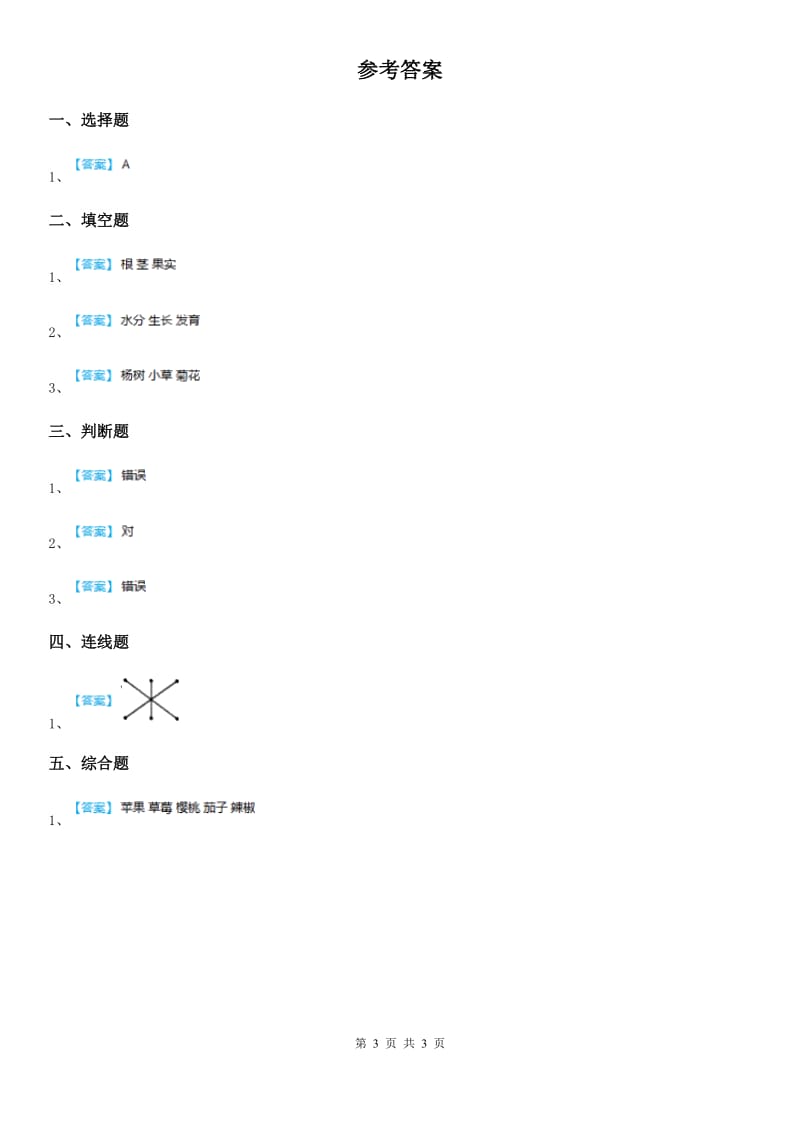 2019年教科版科学一年级上册1.1 我们知道的植物练习卷B卷_第3页