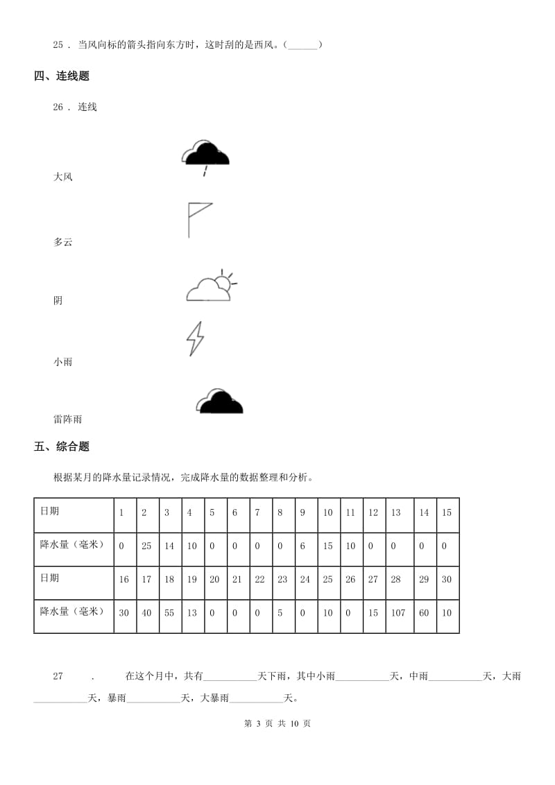 2019-2020年度教科版科学四年级上册第一单元 天气测试卷（II）卷_第3页