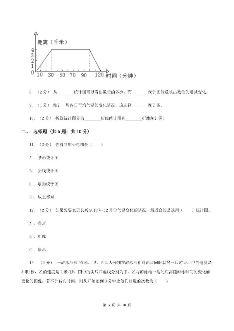 苏教版数学五年级下册第二单元折线统计图同步练习C卷_第3页