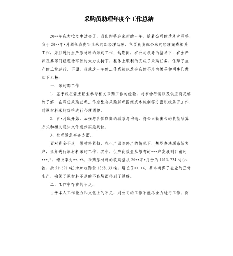 采购员助理年度个工作总结.docx_第1页