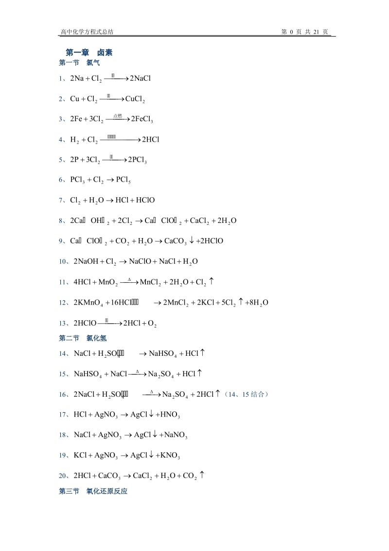 高中化学方程式大全(完整版)_第1页