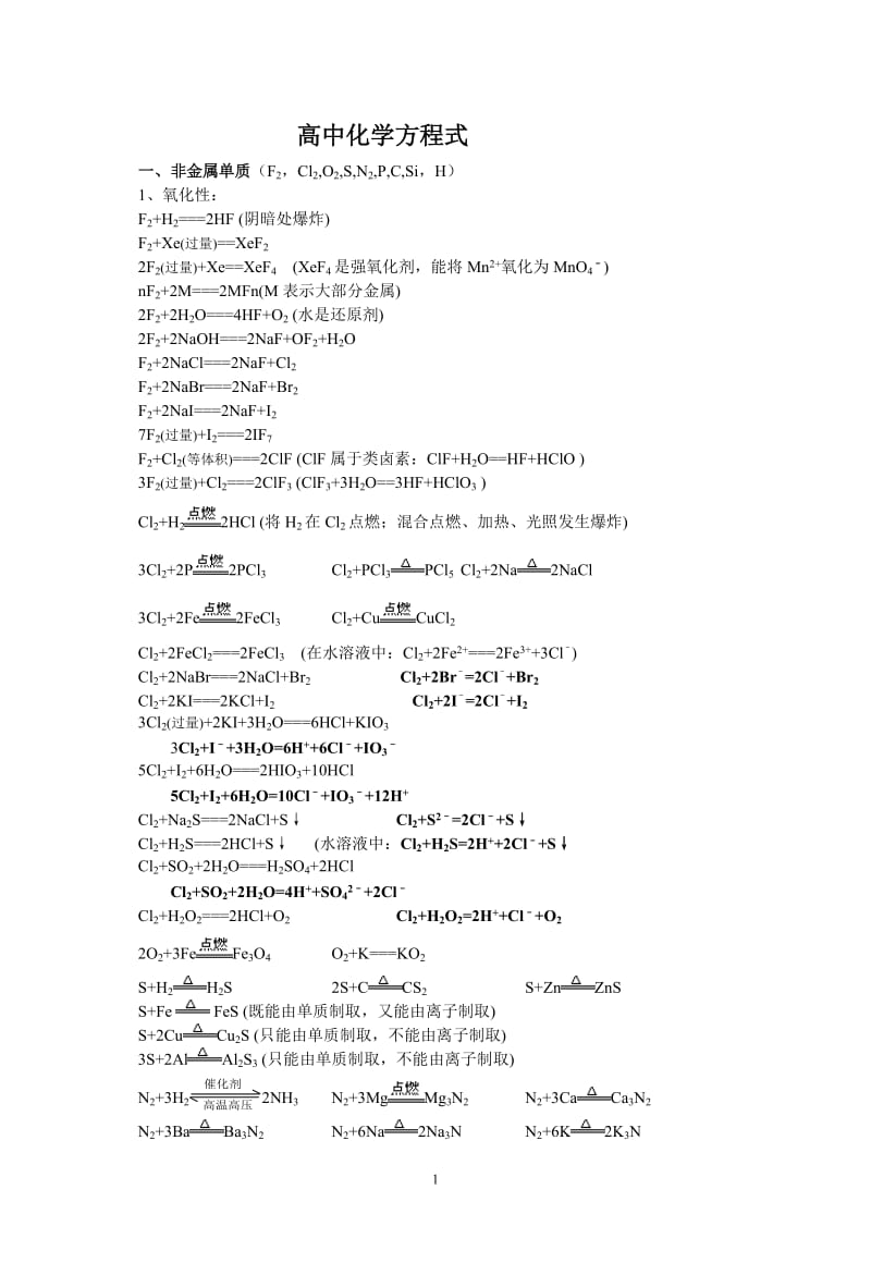 高中化学方程式（总）_第1页