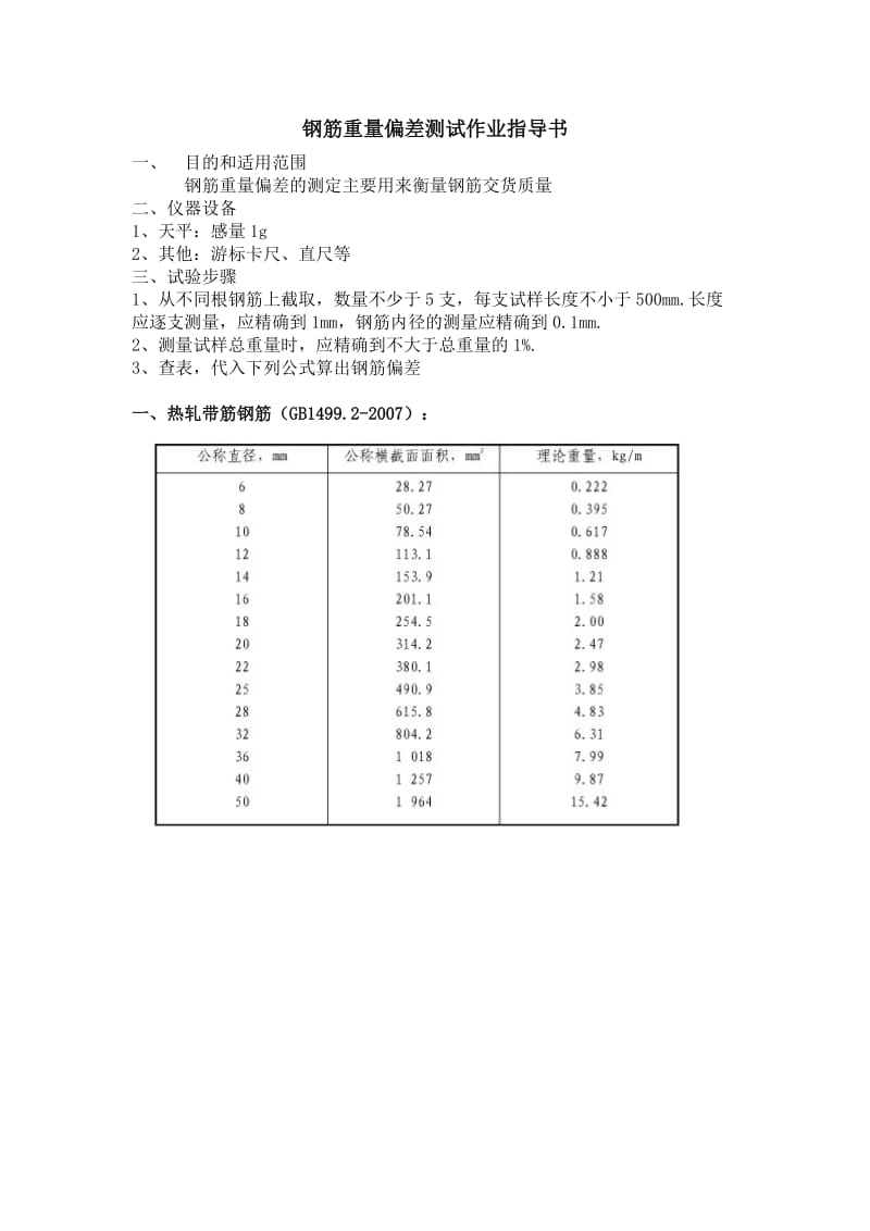 钢筋重量偏差测试作业指导书_第1页