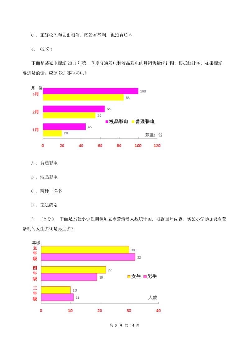 新人教版数学四年级下册8.2复式条形统计图课时练习B卷_第3页