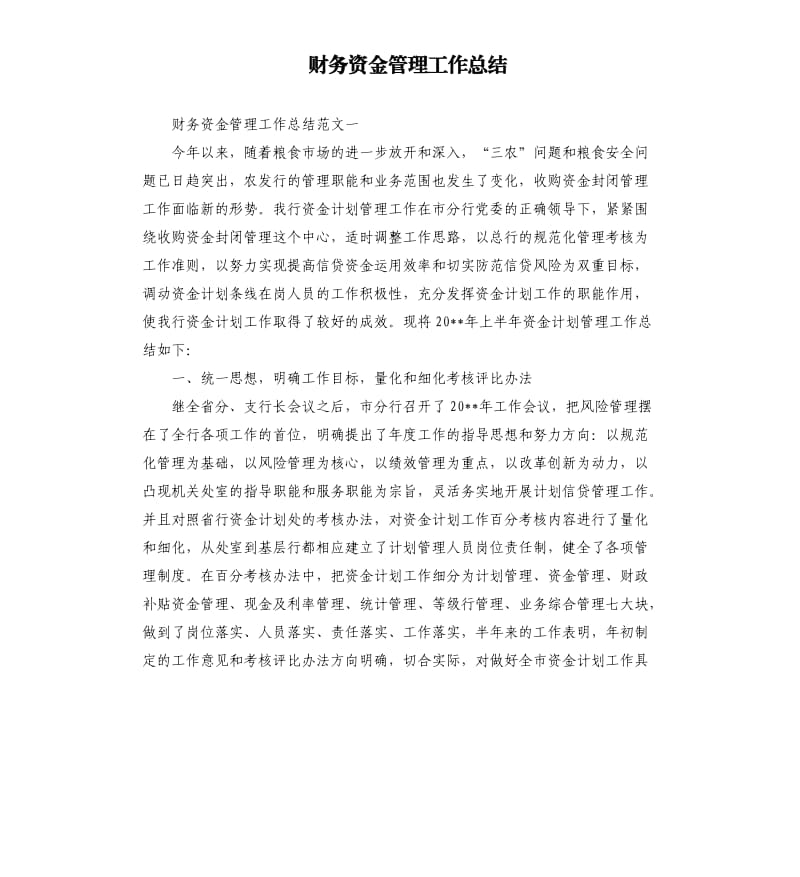 财务资金管理工作总结.docx_第1页