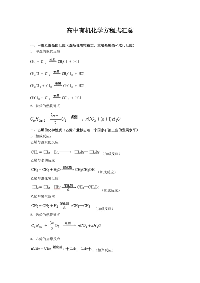 高中有机方程式汇总_第1页