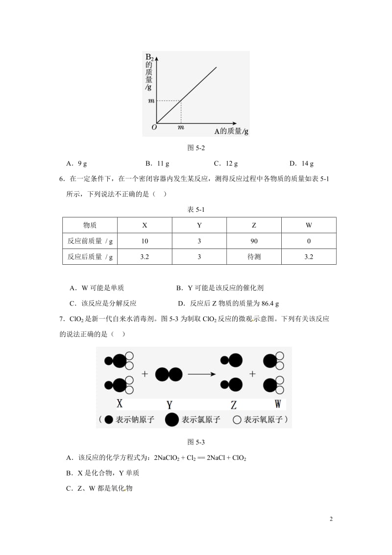 人教版九年级化学上册第五单元《化学方程式》测试题(含答案)_第2页