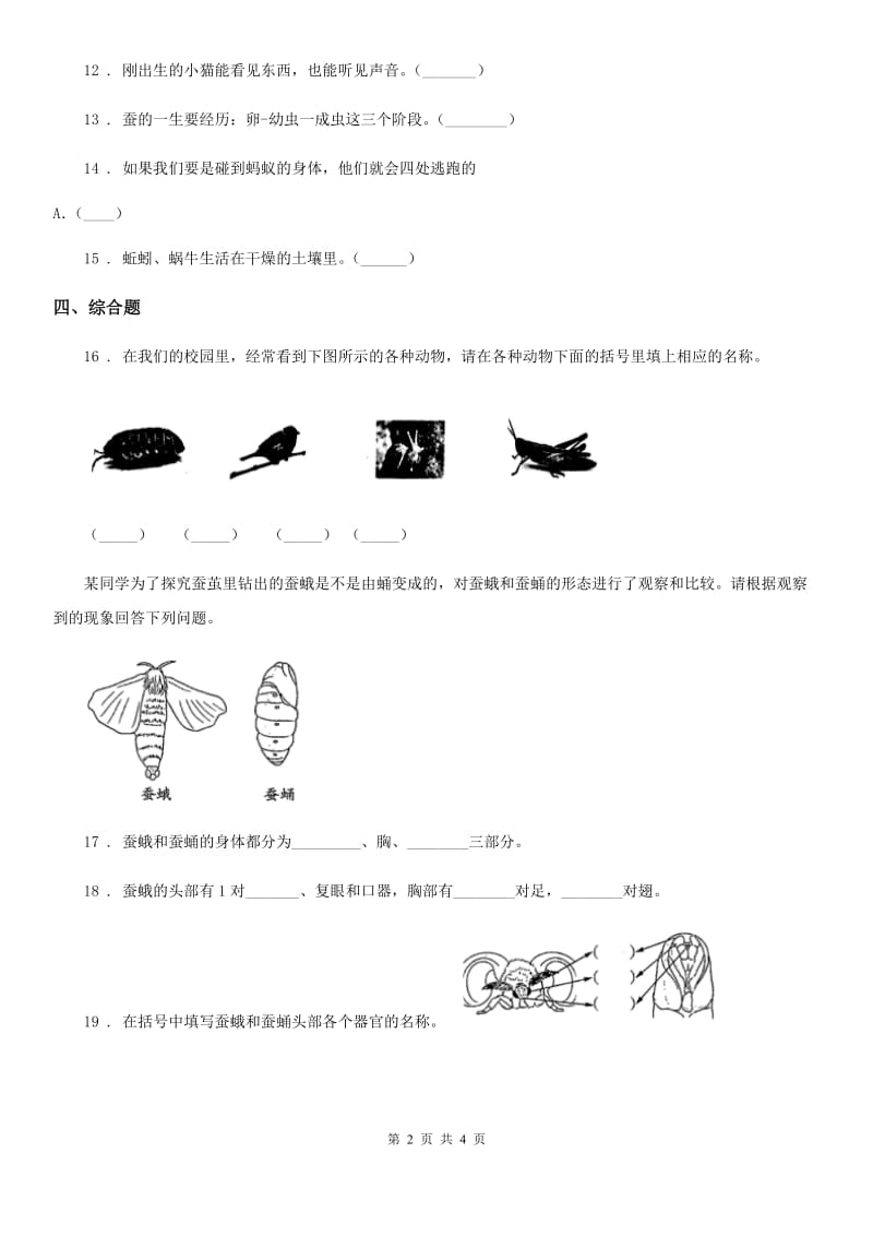 2019-2020学年教科版科学三年级下册2.4 蚕变了新模样练习卷（I）卷_第2页