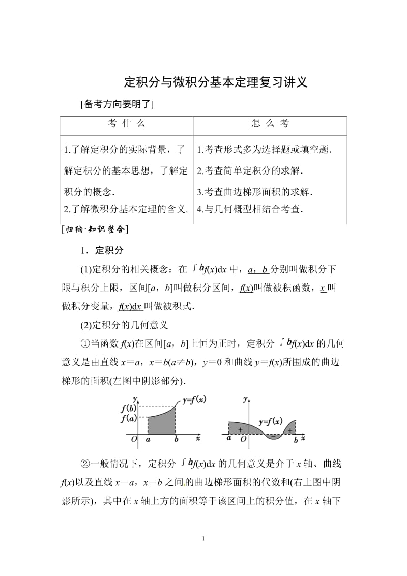 非常好的定积分与微积分基本定理复习讲义_第1页