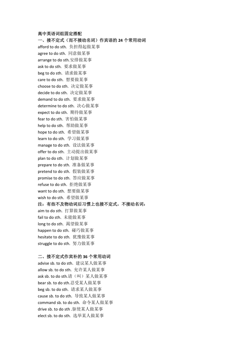 高中英语固定搭配和常用短语用法归纳_第1页