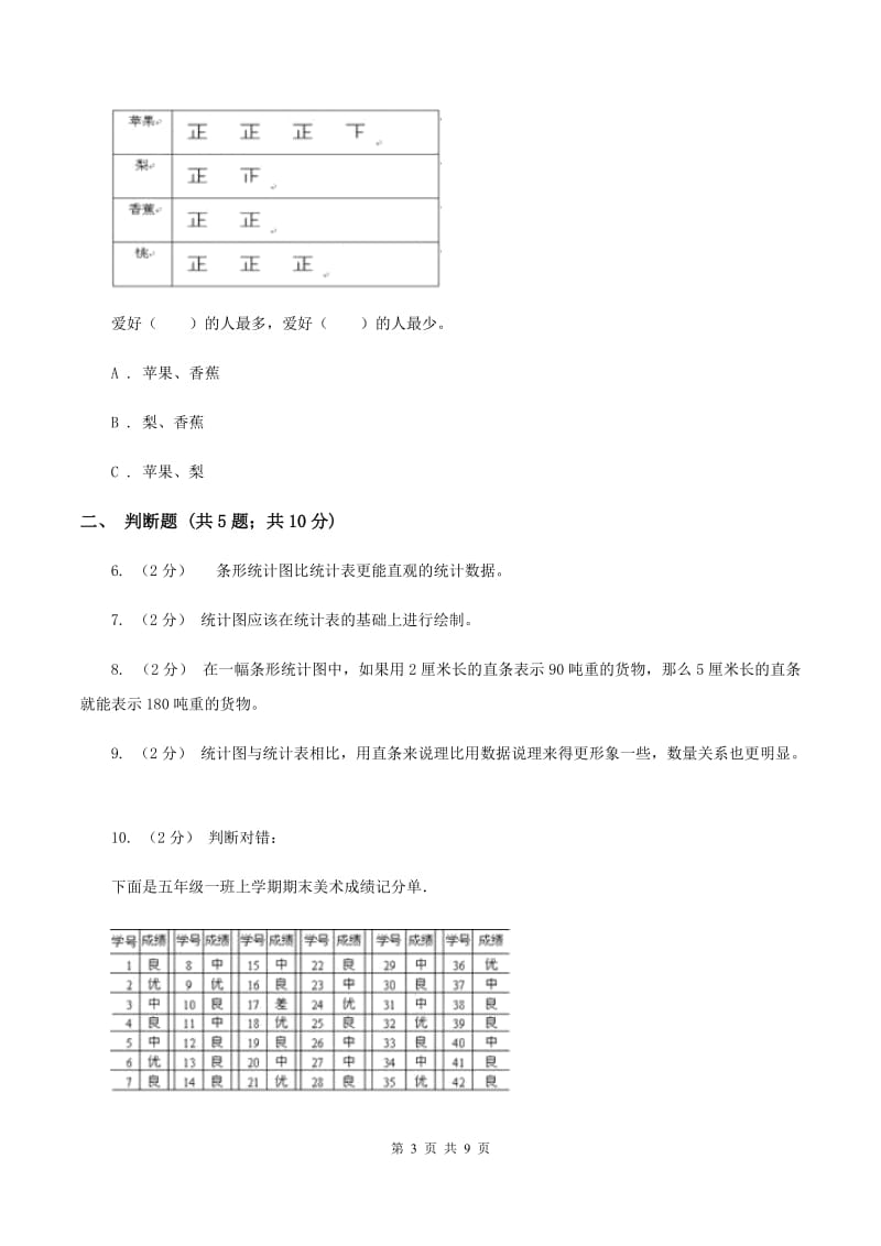 苏教版数学四年级上册第四章统计表与条形统计图一同步练习(一)D卷_第3页