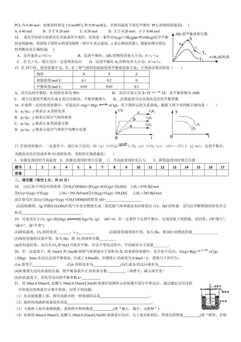 高二化学选修4期中考试试卷及答案_第2页