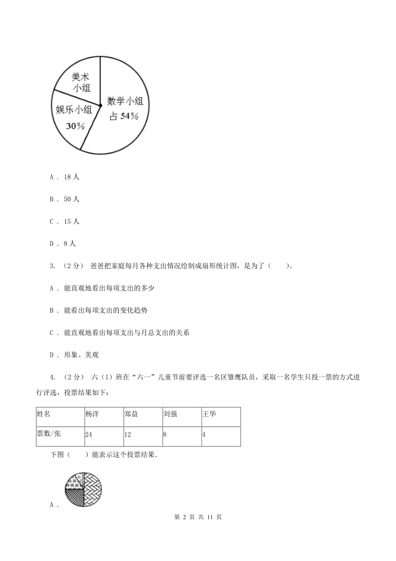 北师大版小学六年级上册第五章第一节扇形统计图同步练习(I)卷_第2页