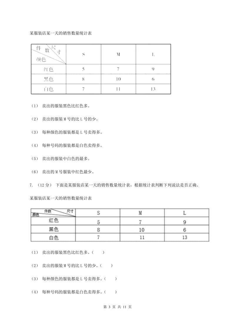 苏教版数学五年级上册第六单统计表和条形统计图(二)同步练习(1)A卷_第3页