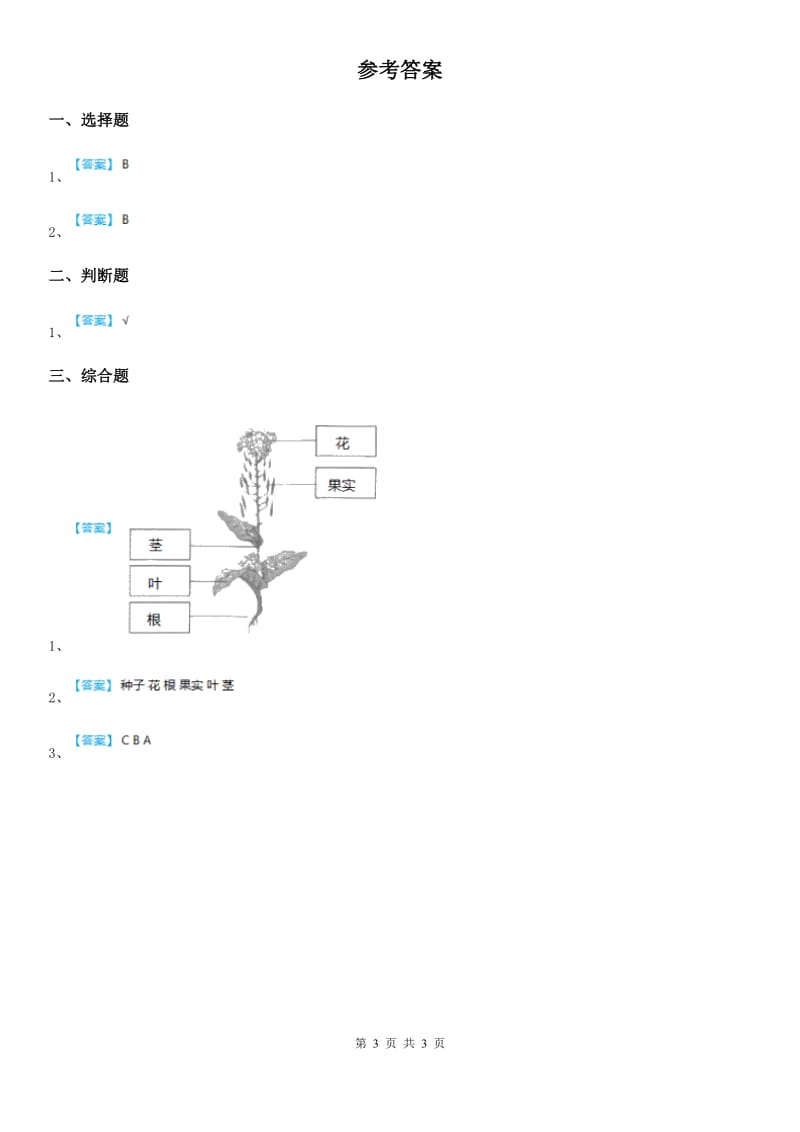 2019-2020年度教科版科学一年级上册1.2 观察一棵植物练习卷(1)C卷_第3页