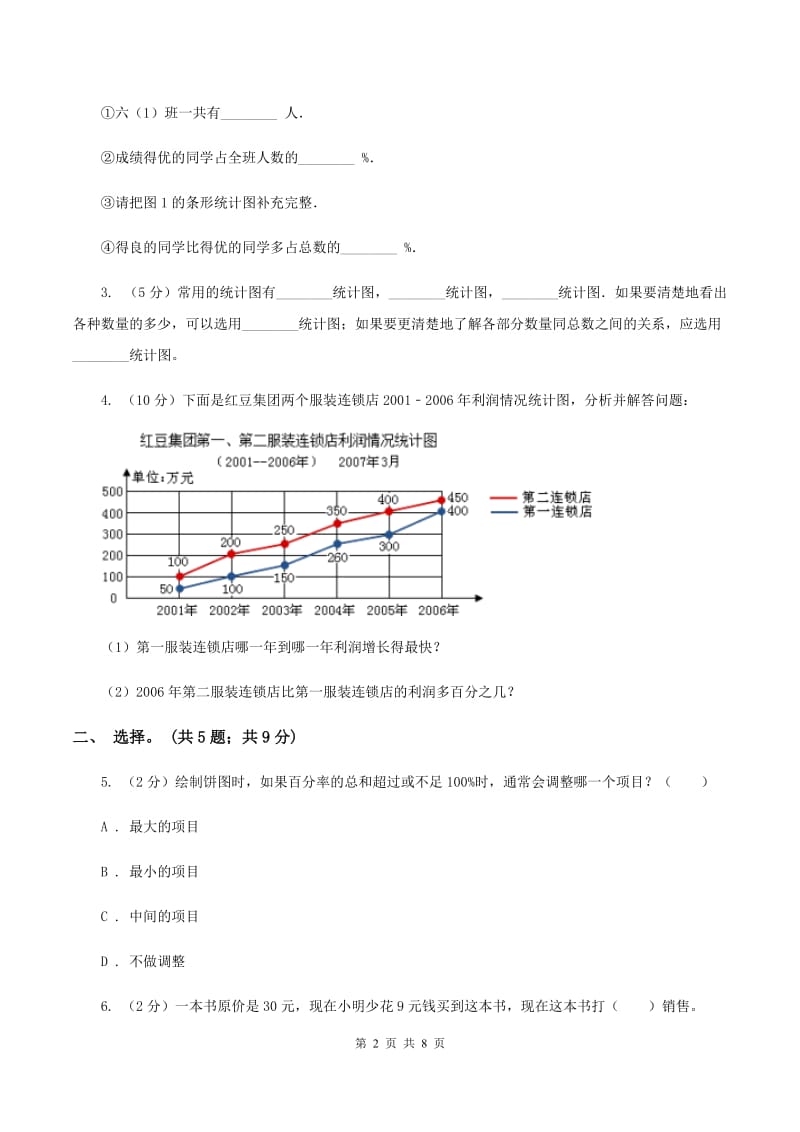 人教版数学六年级上册 第七单元扇形统计图 单元测试卷(二)C卷_第2页