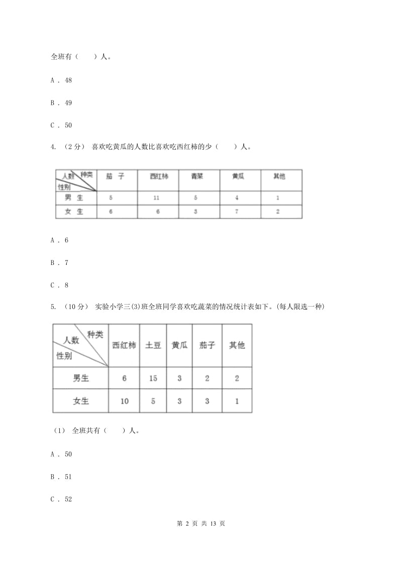 苏教版数学五年级上册第六单统计表和条形统计图(二)同步练习(1)(I)卷_第2页