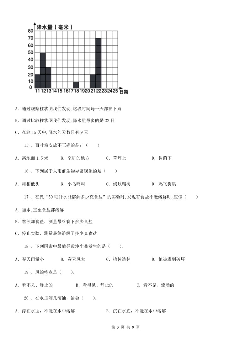 2019年教科版四年级上册期中质量监测科学试卷C卷_第3页