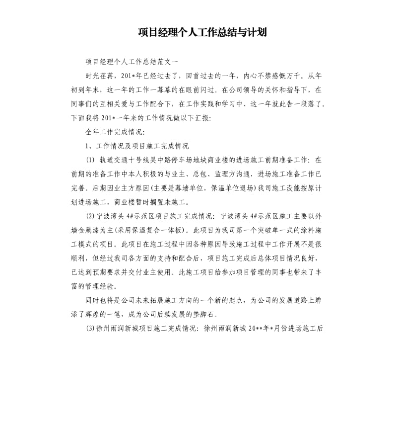 项目经理个人工作总结与计划.docx_第1页