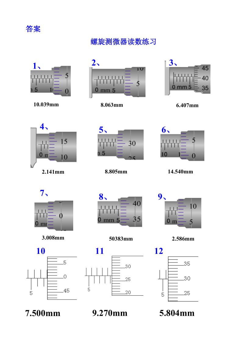 螺旋测微器读数练习(含答案)_第3页