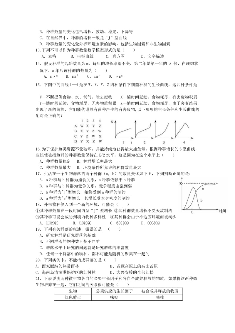 高中生物必修三第四章种群和群落测试题一_第2页