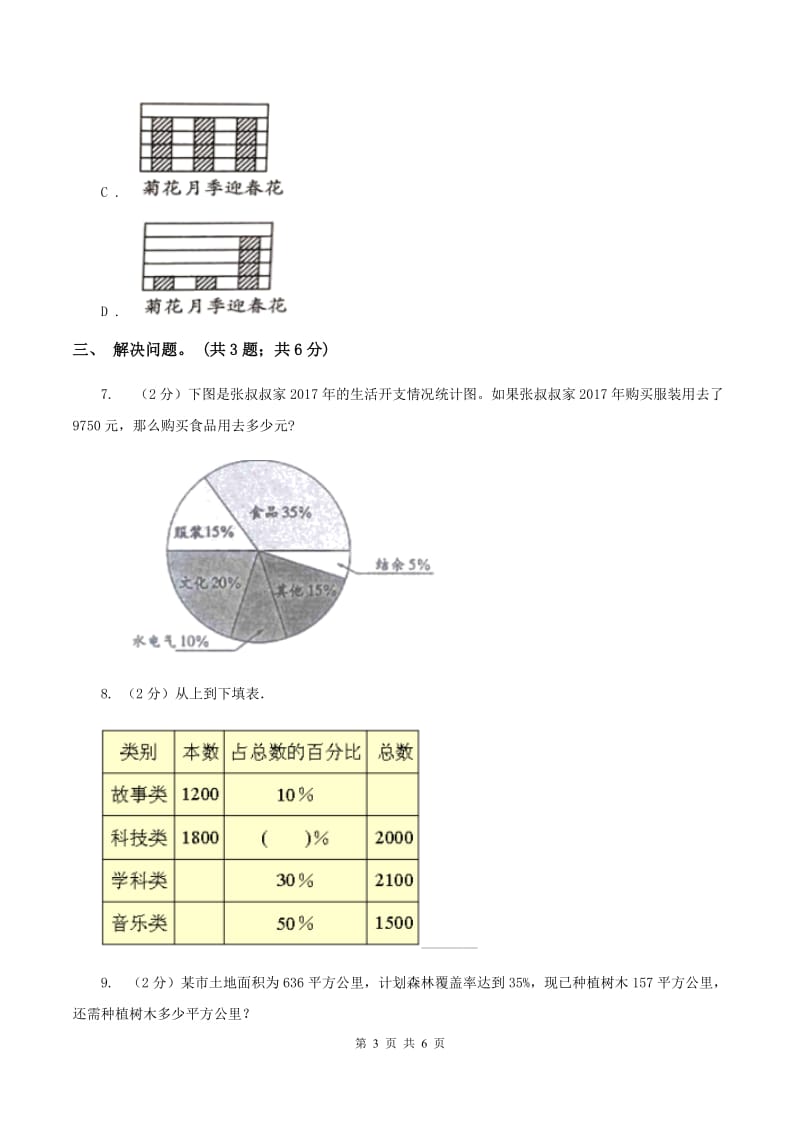 小学数学西师大版六年级下册 第四单元 扇形统计图测试卷 D卷_第3页