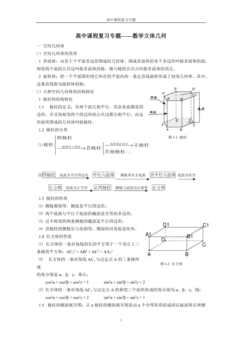 高中数学立体几何知识点知识清单_第1页