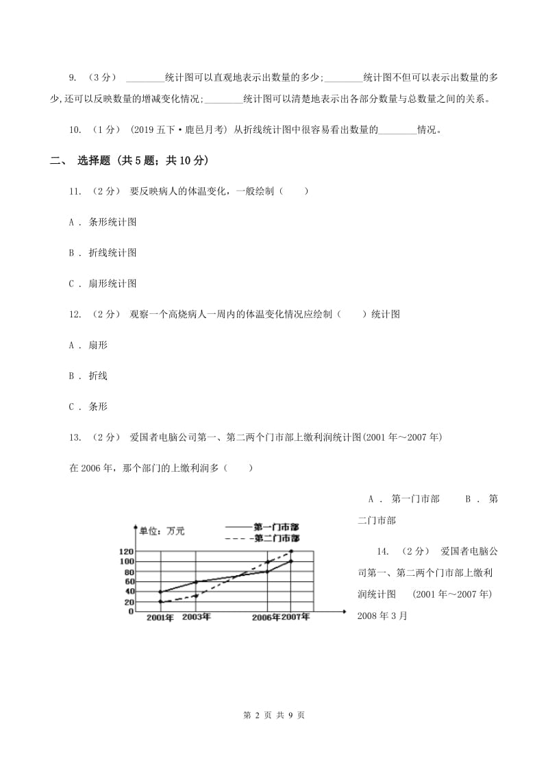 苏教版数学五年级下册第二单元折线统计图同步练习D卷_第2页