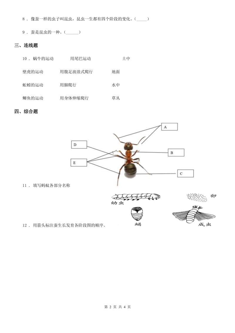 2019-2020学年教科版科学一年级下册2.校园里的动物D卷_第2页