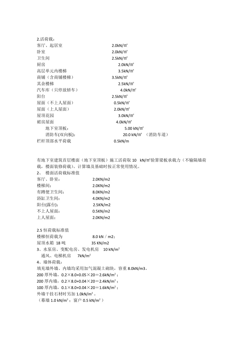 结构设计时各设计院常用荷载取值_第2页