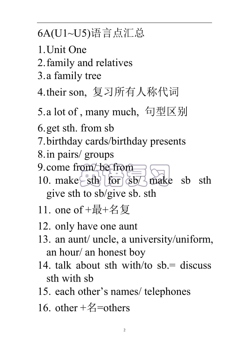 上海牛津英语6AU1-U5语言点_第2页