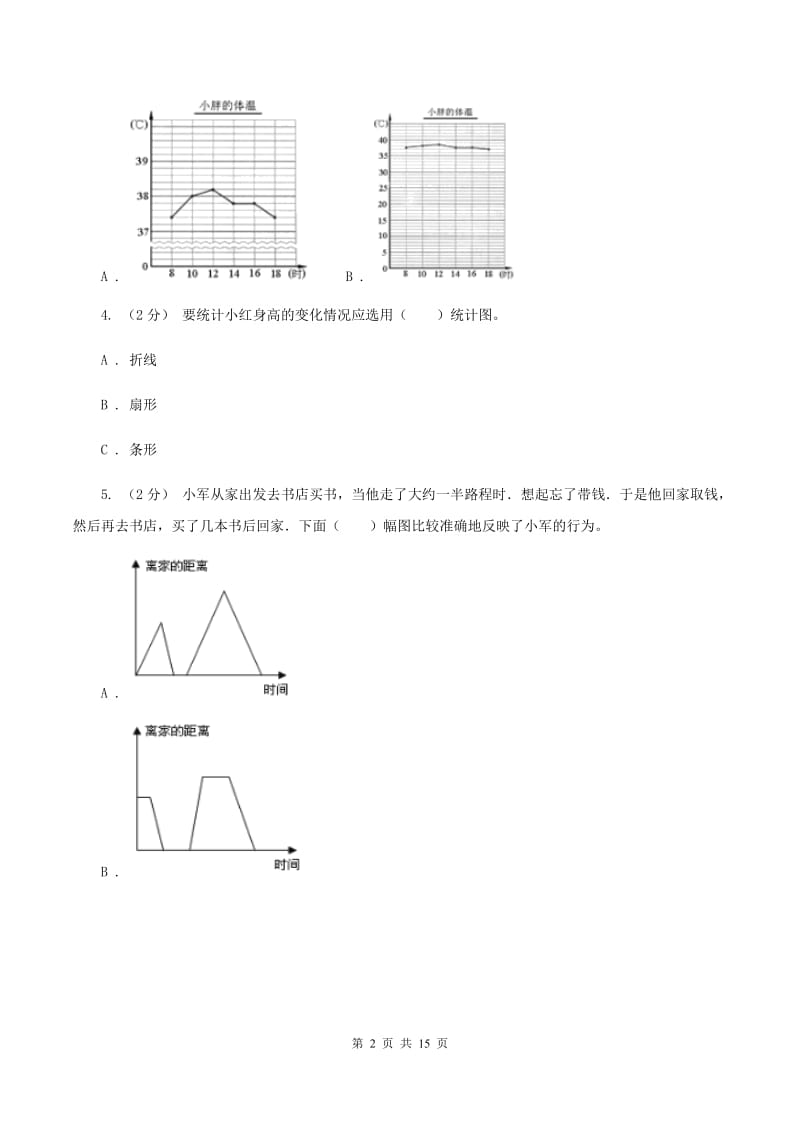 新人教版数学五年级下册第七章7.1折线统计图课时练习B卷_第2页