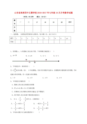 七年級(jí)數(shù)學(xué)10月月考試題 華東師大版