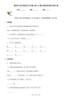 貴陽(yáng)市2020版語(yǔ)文六年級(jí)上冊(cè)15 夏天里的成長(zhǎng)練習(xí)卷B卷