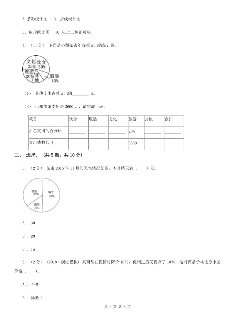 人教版数学六年级上册 第七单元扇形统计图 单元测试卷（二）D卷_第2页