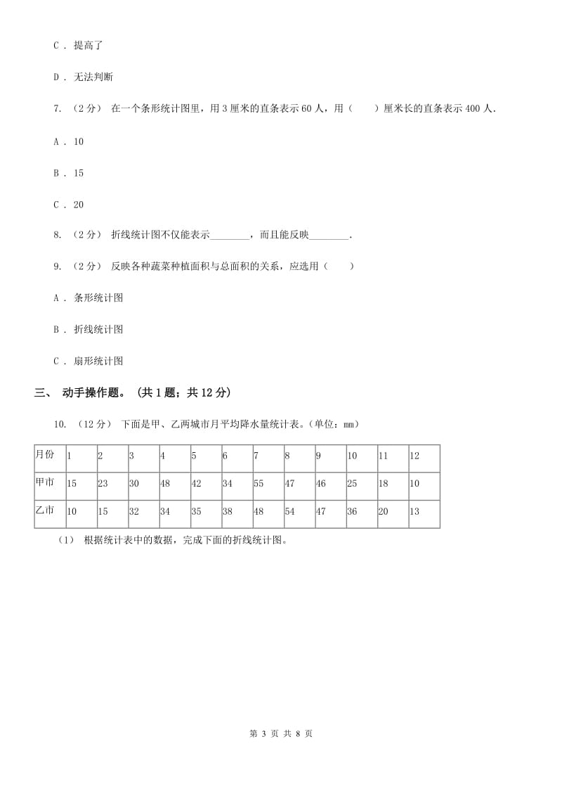 人教版数学六年级上册 第七单元扇形统计图 单元测试卷（二）D卷_第3页