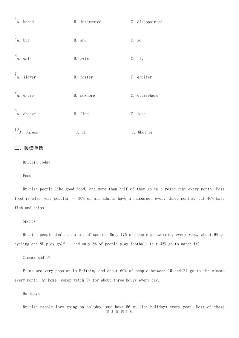 七年级英语下册同步练习：Unit 3 How do you get to school Section B(2a－2c)_第2页