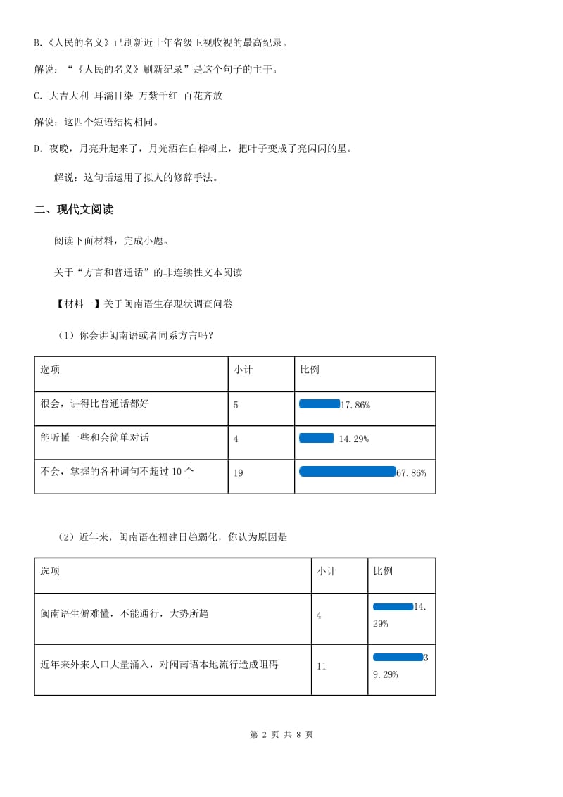 杭州市2019-2020学年八年级上册期末核心素养评价语文试题C卷_第2页