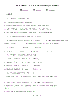 九年級上冊語文 第15課《我的叔叔于勒同步》精講精練