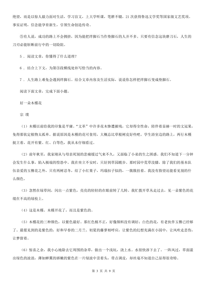 哈尔滨市2019版九年级上学期第一次月考语文试题（I）卷_第3页