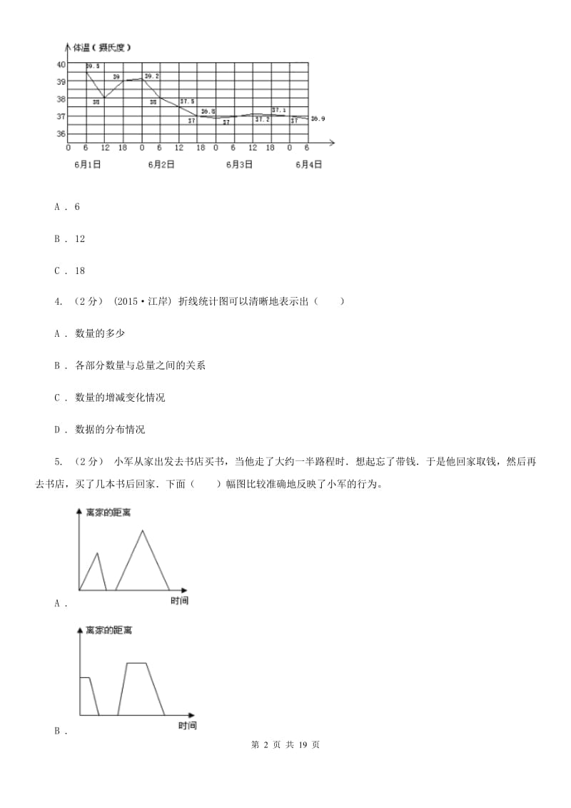 新人教版数学五年级下册第七章7.1折线统计图课时练习C卷_第2页