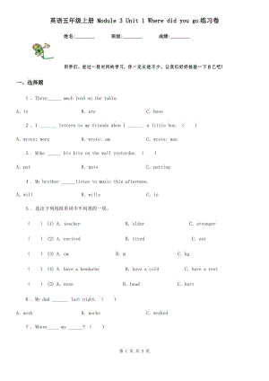 英語五年級上冊 Module 3 Unit 1 Where did you go練習卷