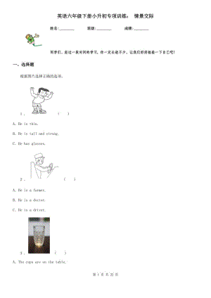 英語(yǔ)六年級(jí)下冊(cè)小升初專項(xiàng)訓(xùn)練： 情景交際