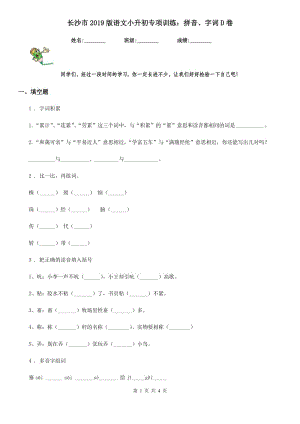 長沙市2019版語文小升初專項訓練：拼音、字詞D卷