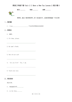 英語(yǔ)三年級(jí)下冊(cè) Unit 2 I Have a New Toy Lesson 2 練習(xí)卷3